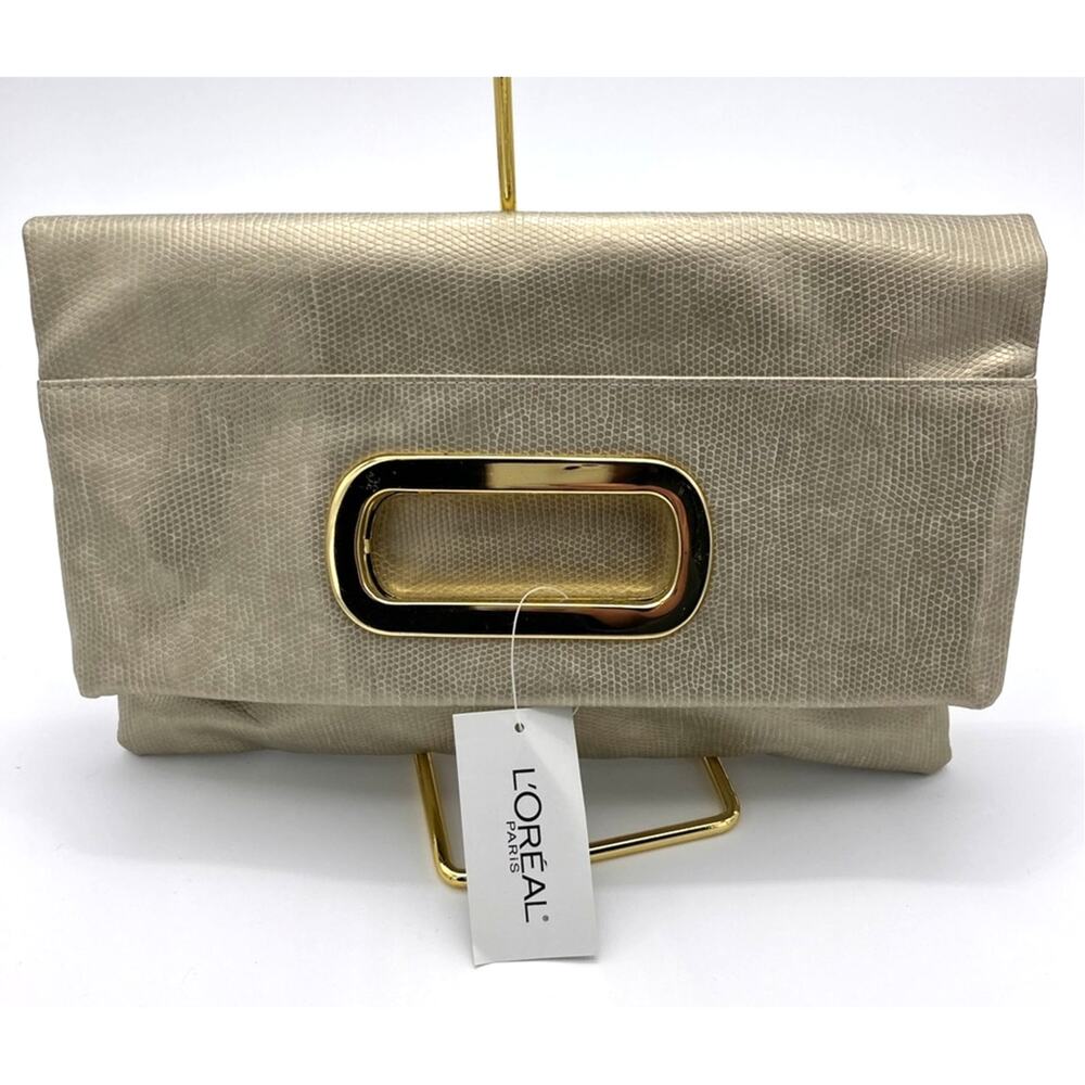 Loreal Paris Clutch Metallic Gold Foldover Magnetic Closure Y2K Style NWT